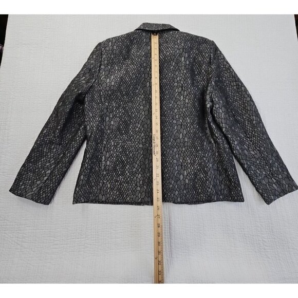 Alfred Dunner Full Zip Blazer Jacket Sz 14 Gunmetal Gray Metallic Lizard Print - Picture 11 of 12